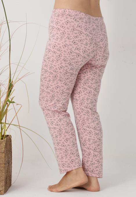 Pantaloni de Pijama Dama Lungi,Big Size,Culoare Roz cu Fluturas,Engros